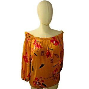 Pre-Loved Ava & Viv 2X Orange with Pink Tropical Flowers Plus Size Polyester Blo